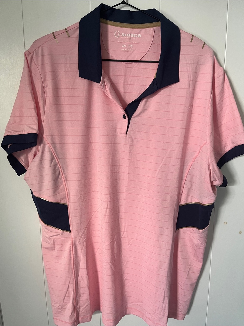 Sunice Pink Golf Polo with Navy Accents